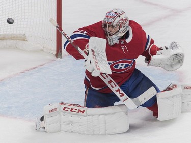 Montreal Canadiens goaltender Carey Price allows a goal during second period NHL hockey action against the Buffalo Sabres, in Montreal, Saturday, March 23, 2019.