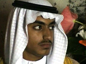FILE - In this image from video released by the CIA on Nov. 1, 2017, Hamza bin Laden is shown at his wedding. Years after the death of his father at the hands of a U.S. Navy SEAL raid in Pakistan, Hamza bin Laden finds himself clearly in the crosshairs of world powers. The U.S. has put up to a $1 million bounty for him. The U.N. Security Council has named him to a global sanctions list, sparking a new Interpol notice for his arrest. His home country of Saudi Arabia has revoked his citizenship. (CIA via AP, File) ORG XMIT: ARE502