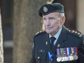 Colonel David Lloyd Hart, a veteran of the Raid on Dieppe, is shown during an event in Montreal on Oct. 21, 2017.