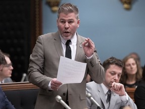 La Peltrie MNA Félix Pelletier Belzile said he decided to quit his post on the PQ youth wing executive after a meeting Friday evening between the party brass — including interim leader Pascal Bérubé, shown here — and the youth members.