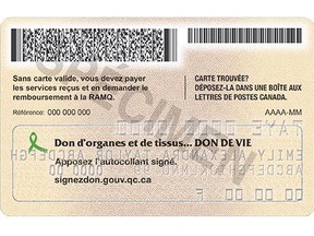 The new design for the ID cards for the Régie de l’assurance maladie du Québec replaces the old brown and orange background with a pale yellow. It also provides for organ donor consent on the back of the card.