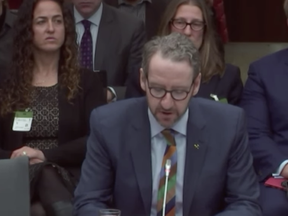 Gerald Butts is seen in this screen shot from Canadian Press video showing some of his testimony to committee on Wednesday, March 6, 2019.