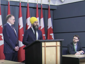 NDP Leader Jagmeet Singh is seen in this screen shot from Canadian Press video.