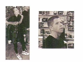 Security camera images show Kim Savard Pichette, who is charged with robbing Davis Arbour, and Gabriel Jasmin, the suspected shooter in the deaths of Arbour and Marc Hilary Dasilma.