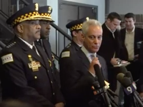 Chicago Mayor Rahm Emmanuel is seen in this screen shot from Associated Press video about Jussie Smollett.