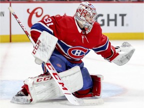 Montreal Canadiens' Carey Price slides across the crease during second period against the New York Islanders in Montreal on March 21, 2019.