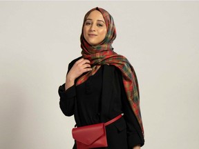 Amai Jebali models a hijab fashioned from the Maple Leaf tartan.