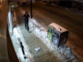 A surveillance camera captured the image of a person Montreal police believe to be the suspect in a stabbing on Monk Blvd.