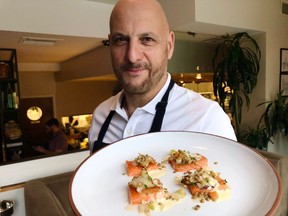 Tavern on the Square's Stephen Leslie presents smoked steelhead trout belly with lentils.