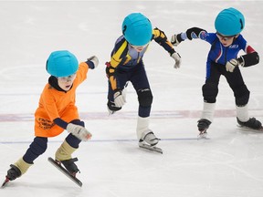 Young skaters take part in the Jeux de Montréal short-track speedskating competition at the Civic Centre Civic in Dollard last year.