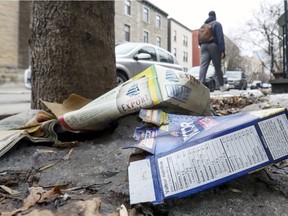 Garbage can be found on sidewalk on Aylmer St. in the McGill Ghetto on Tuesday. Spring rarely casts this city in its best light, as litter left over from winter can be found everywhere.