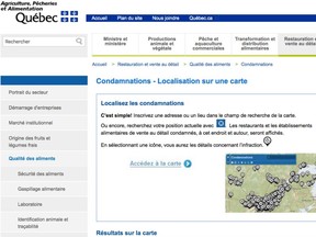 Quebec's department of Agriculture, Fisheries and Food (MAPAQ) posts the results of food inspections on its website, but it's laborious to look them up and most customers don't bother.
