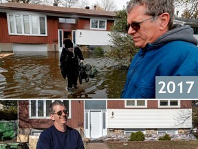 Tim Coochey of Pierrefonds outside his home in May 2017 and on Monday.