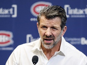 Montreal Canadiens general manager Marc Bergevin meets the media at the Bell Sports Complex in Brossard on Tuesday, April 9, 2019.