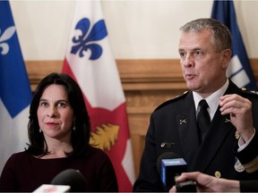 Mayor Valérie Plante and police chief Sylvain Caron. Plante said she avoids reading hostile online messages directed at her, but has flagged them to Montreal Police, who are investigating them.