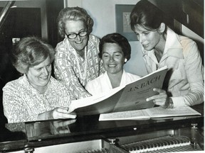 This image, taken circa 1976, was published on April 9, 1983, in conjunction with an article by classical music critic Eric McLean mourning the death of Ethelwyn Russell-Smith (second from left in the photo), who had died April 3, 1983. In the photograph from left to right: Unidentified member, Ethelwyn Russell-Smith, Jan Saunders and Constance Pathy.