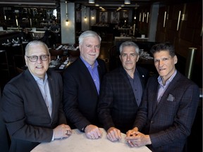 Every month, the directors of the four biggest organizations fighting homelessness in Montreal get together for a working lunch, complete with an agenda: eliminating homelessness in the city. From left: François Boissy of the Maison du Père, Sam Watts of the Welcome Hall Mission, Matthew Pearce of the Old Brewery Mission and Aubin Boudreau of Accueil Bonneau.