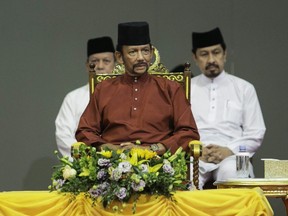 Brunei's Sultan Hassanal Bolkiah attends an event in Bandar Seri Begawan on April 3, 2019. Brunei's sultan called for Islamic teachings in the country to be strengthened as strict new sharia punishments, including death by stoning for gay sex and adultery, were due to come into force on April 3.