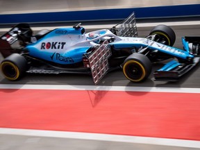 Montreal native Nicholas Latifi steers his Williams during in-season tests at the Sakhir circuit in the desert south of the Bahraini capital Manama, on April 3, 2019.