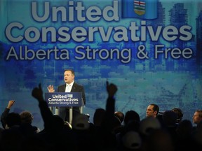 United Conservative Party leader Jason Kenney address supporters Calgary, Alta., Tuesday, April 16, 2019. Kenney and his United Conservatives channelled the angst of an angry electorate to soar to a majority government in Alberta's election Tuesday and relegate Rachel Notley's NDP to the history books as a one-and-done government.