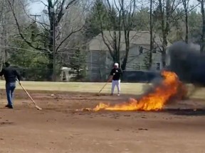 Authorities say it could cost over $50,000 to repair a Connecticut baseball diamond where somebody dumped gasoline and set it on fire to dry out the infield.