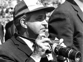 Premier Jean-Jacques Bertrand attends the Montreal Expos home opener at Jarry Park on April 14, 1969.