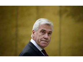 Dwight Ball, Premier of Newfoundland and Labrador, arrives to appear as a witness at a Senate Committee on Energy, the Environment and Natural Resources in the Senate of Canada Building in Ottawa on Thursday, Feb. 28, 2019. A provincial budget is being tabled Tuesday in Newfoundland and Labrador, but it will surprise no one if it doesn't make it to a vote.