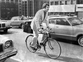 In this photo published April 26, 1978, Paul Chalmers cycles to work. That was unusual then.