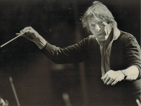 May 3, 1977. Actor Danny Kaye rehearses for his appearance as guest conductor of the Montreal Symphony Orchestra. Montreal Gazette photograph