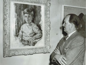 Artist Henry Robertson "Robin" Watt, is shown with his portrait of a six-year-old boy at the Montreal Museum of Fine Arts in April 1955. The painting was voted the favourite in the museum's spring exhibition by 500 visitors to the exhibition.