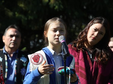 Activist Greta Thunberg speaks at press conference prior to big climate march in Montreal on Friday, Sept. 27, 2019.