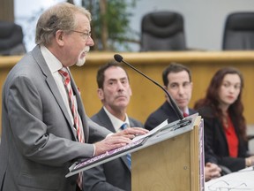 From left, William Steinberg, Mitchell Brownstein, Anthony Housefather and Elisabeth Prass attend a news conference in Montreal, Friday, April 5, 2019, where they called on Quebecers to oppose the Quebec government's newly tabled Bill 21.