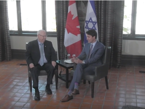 Screen shot from Canadian Press video about Israeli president's visit to Canada.