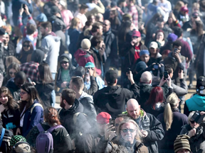 Screen shot from Canadian Press video about 4/20 event on Parliament Hill in 2019.