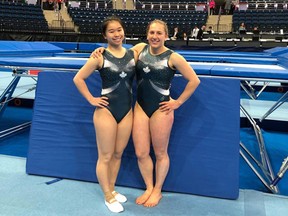 Canada’s Rachel Tam and Samantha Smith just missed the World Cup podium in the women’s synchronized trampoline event on Sunday.