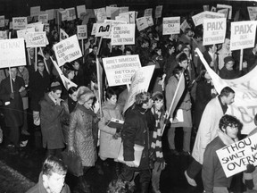 Students outside the U.S. consulate in Montreal protest the Vietnam War In November 1967.