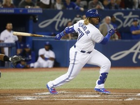 Blye Jays phenom Vladimir Guerrero Jr. makes his first big-league at-bat on Friday versus Oakland. JACK BOLAND/TORONTO SUN