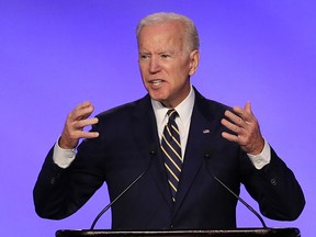 FILE - In this April 5, 2019, file photo, former Vice President Joe Biden speaks at the IBEW Construction and Maintenance Conference in Washington.