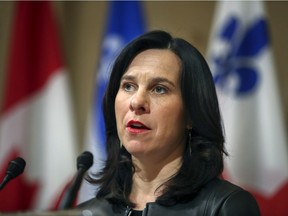 Montreal mayor Valerie Plante answers questions relating to the Quebec governmant's proposed Bill 21 during a news conference at City Hall in Montreal Friday April 12, 2019. (John Mahoney / MONTREAL GAZETTE) ORG XMIT: 62379 - 2385