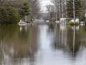 A flooded street in Ste-Marthe-sur-le-Lac, on April 29, 2019.
