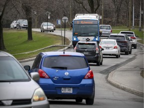Cars cross Mount Royal in Montreal on Thursday, May 2, 2019. The city's consultation bureau recommended Remembrance Road-Chemin Camillien-Houde retaining car access to the mountain following the controversial pilot project in summer 2018 that saw through-traffic cut off.