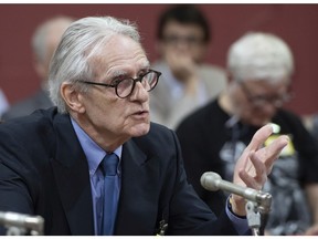 Gérard Bouchard, co-author of the Bouchard-Taylor report on reasonable accommodations, speaks at a legislature committee studying Bill 21 in Quebec City on Wednesday.