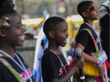 Choral group Sawuti from Kampala, Uganda perform at Place du Canada in Montreal Thursday, May 9, 2019 during Yom Ha'atzmaut celebrations marking the 71st Israel Independence Day.