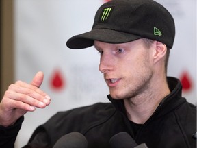 Professional snowboarder and Olympic silver medalist, Max Parrot, who has Hodgkin lymphoma, spoke at a news conference in Montreal on Thursday, May 9, 2019.