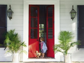 Creating an attractive and safe front entrance is easy with today's discrete technology for lights, doorbells and other easy decorative improvements. Photo: BenjaminMoore.ca.