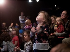 Livia Sagala uses a shaker as she sits stage side and follows Montreal jazz singer Ranee Lee's Bach Before Bedtime at Place des Arts in Montreal, on Tuesday, May 14, 2019.