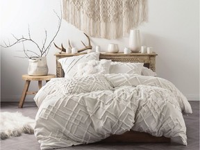 The three key elements in Prairie Style are textured fabrics, handmade elements and pale, neutral colours. Chenille Embroidery Duvet Cover Set, from $200, Simons.ca