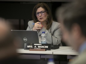 EMSB chairperson Angela Mancini listens to school councillors during Tuesday's meeting.