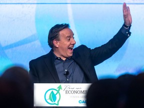 Premier Francois Legault wraps up two day meeting of the CAQ general council with a speech to the party rank and file at Hotel Plaza in Montreal on Sunday May 26, 2019. Dave Sidaway / Montreal Gazette ORG XMIT: 62578