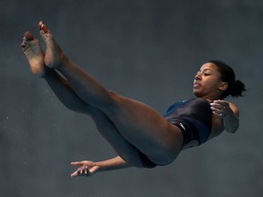 Jennifer Abel of Laval in her Women's 3m Springboard semi-final during day three of the FINA/CNSG Diving World Series at the Aquatics Centre on Sunday, May 19, 2019, in London.